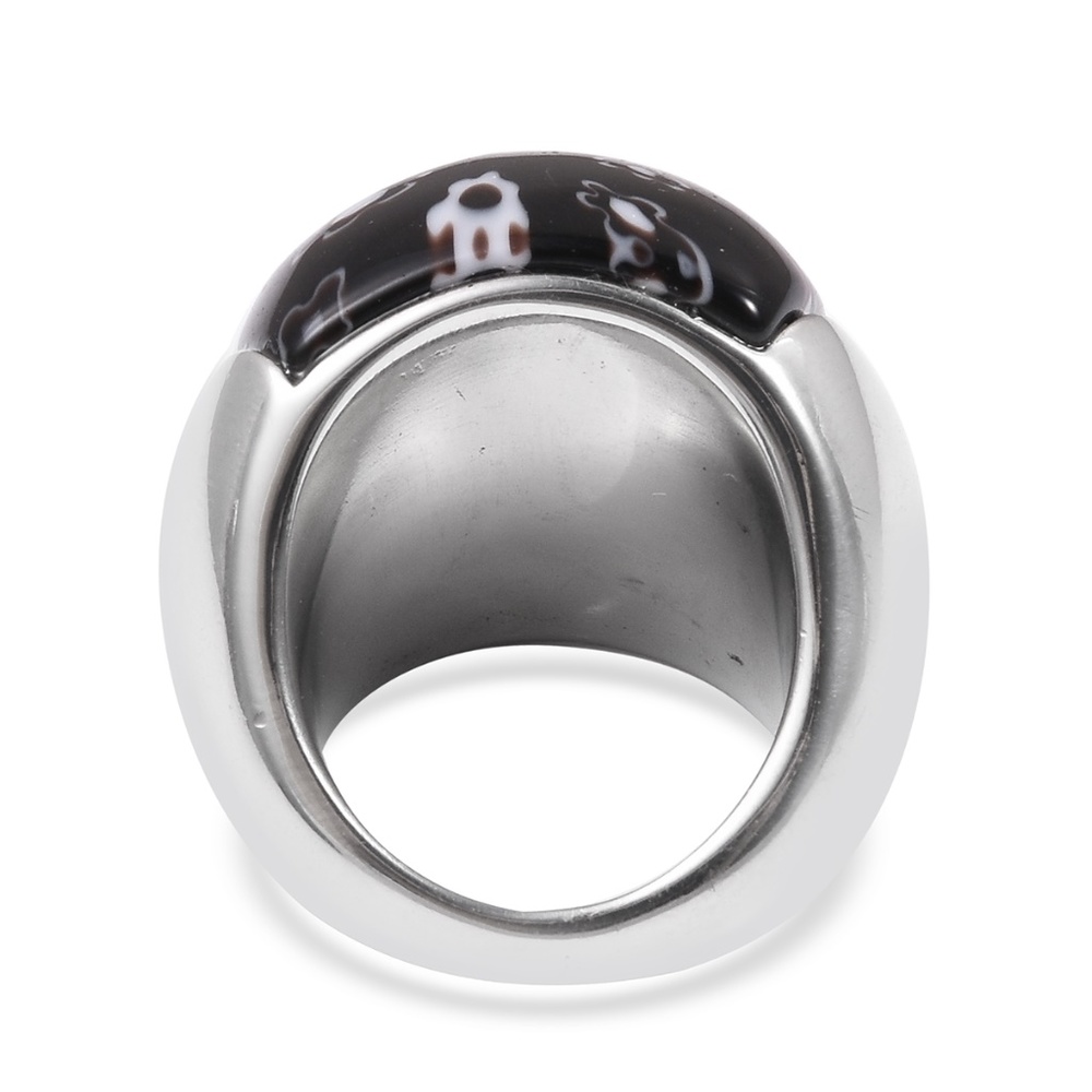 Black Murano Millefiori Glass Stainless Steel Ring - Picture 3 of 4